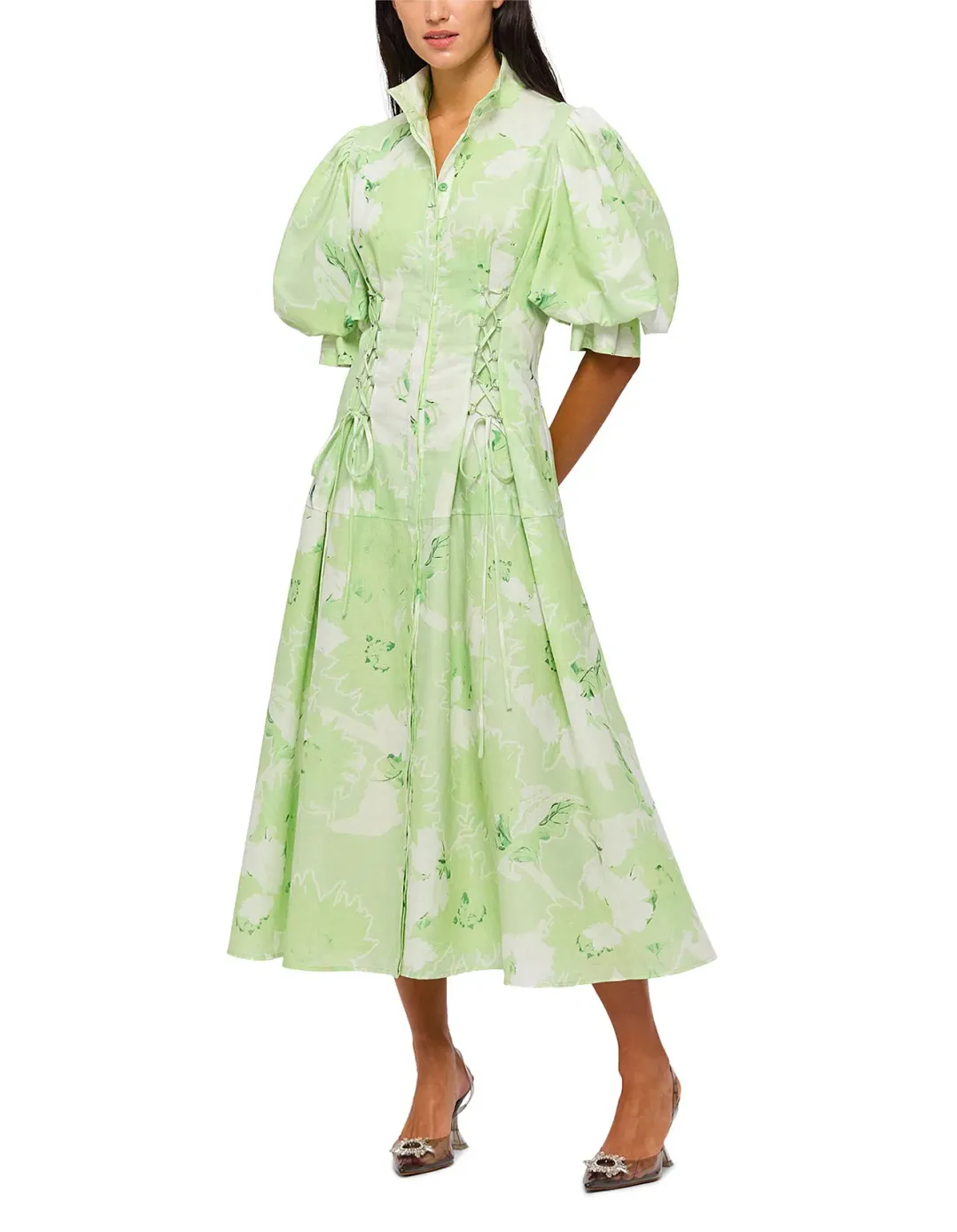 Leo Lin Anneke Drawstring Midi Dress Green Size 12 for rent on The Volte - main image