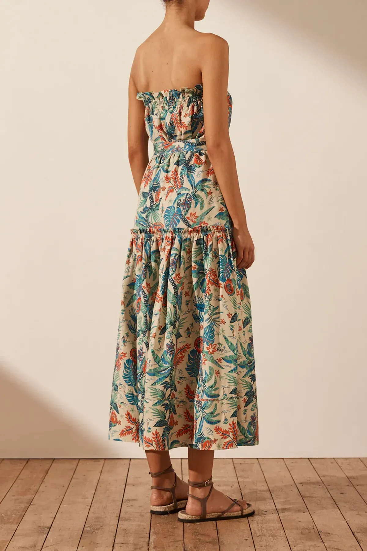 Shona Joy Mahalo Linen Strapless Midi Dress Print Size 8 / S - Image 3