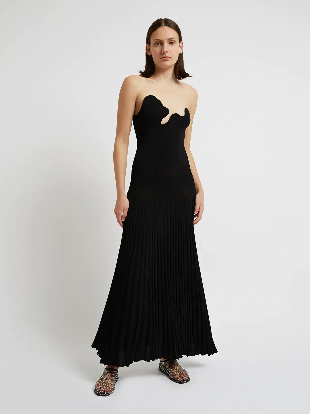 Christopher Esber Sculptured Pleated Rib Dress Black Size 10 for rent on The Volte - main image