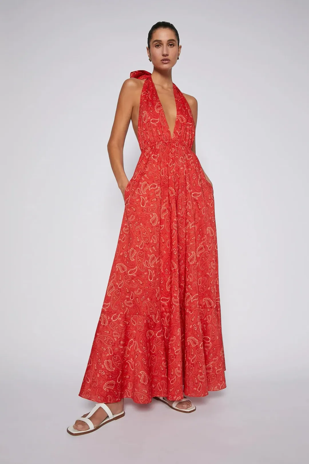 Scanlan Theodore Cotton Paisley Halter Dress Red Size AU 8 for rent on The Volte - main image