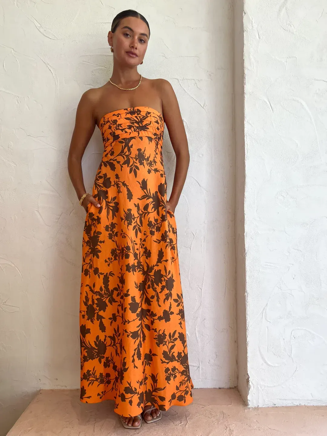 Shona Joy Uli Maxi Dress Papaya/Cacao  Size 8 for rent on The Volte - main image