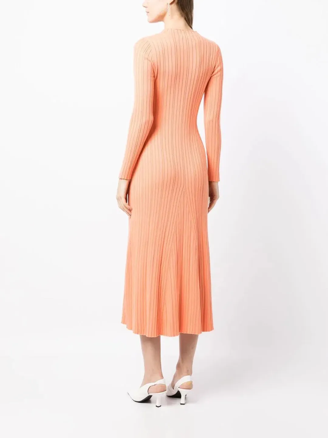Anna Quan Long Sleeve Ribbed Knit Midi Dress Orange  Size AU 10 for rent on The Volte - main image