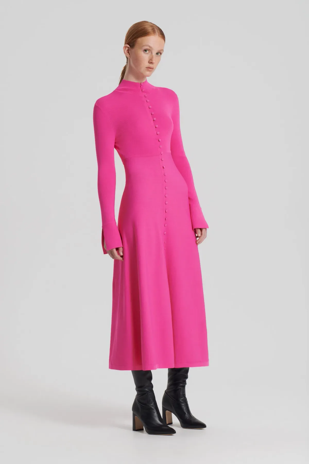 Scanlan Theodore Crepe Knit Button Polo Dress Fuchsia Size AU 8 - Image 2