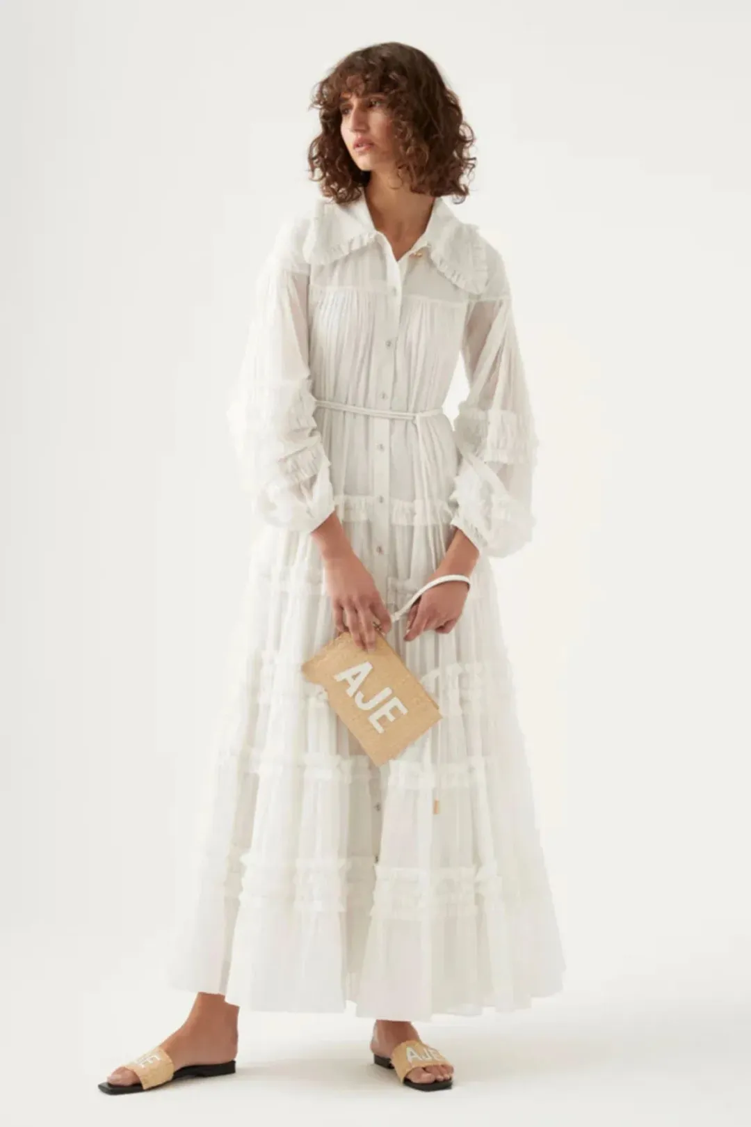 Aje Memento Tiered Maxi Dress In White Size AU 12  for rent on The Volte - main image