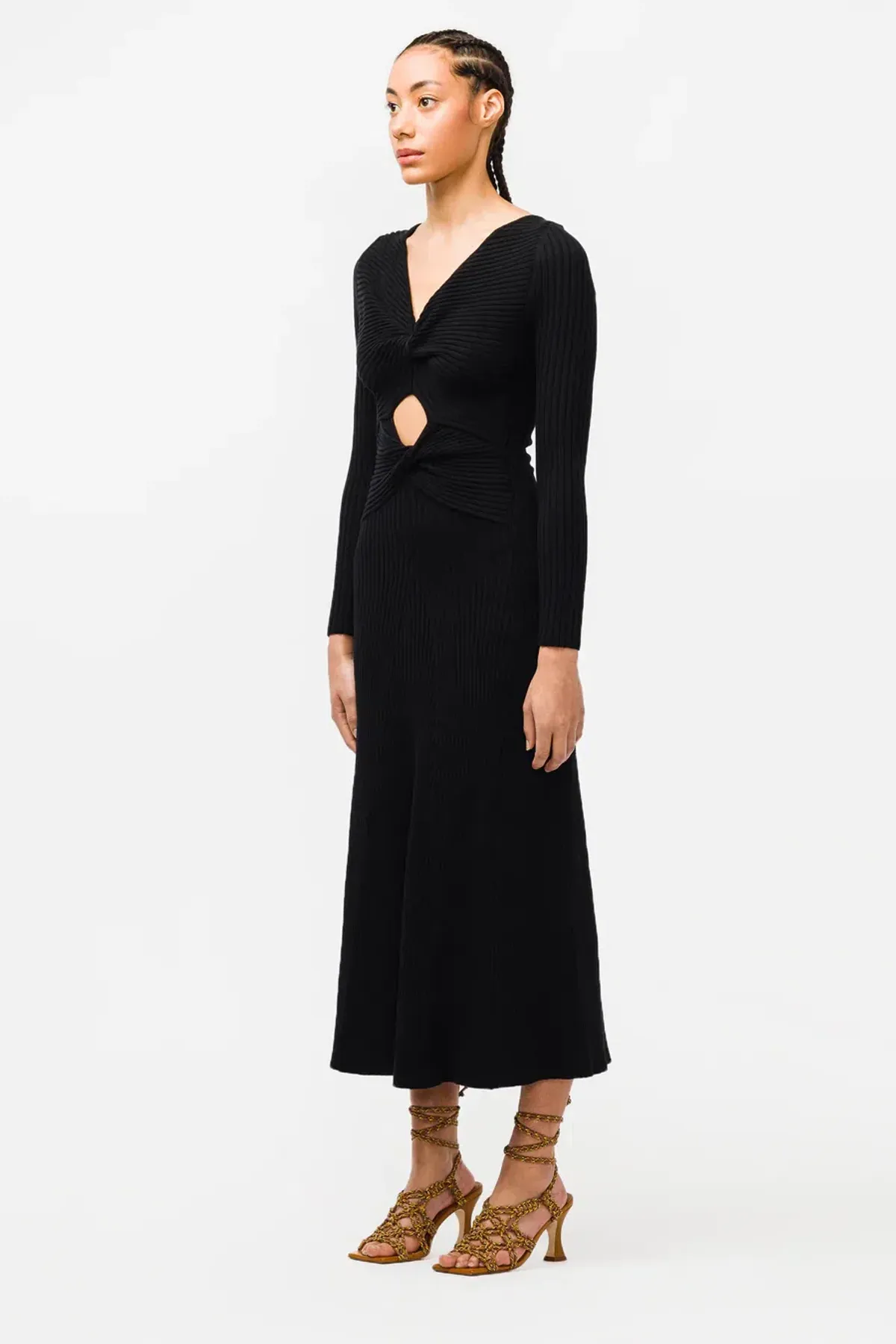 Anna Quan Paige Ribbed Cut-Out Longsleeve Midi Maxi Dress Black Size 6 - Image 2