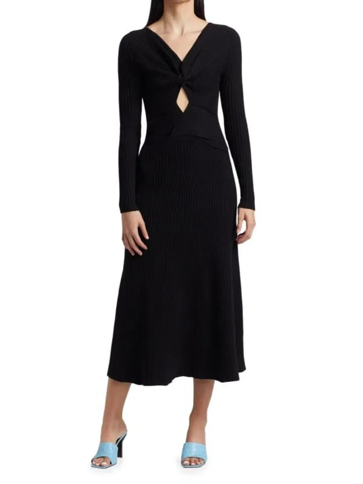 Anna Quan Paige Ribbed Cut-Out Longsleeve Midi Maxi Dress Black Size 6 - Image 1