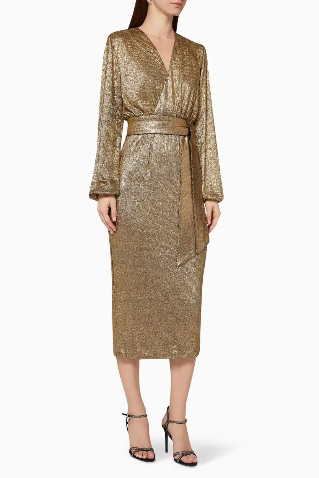 Elle Zeitoune Chase Midi Dress in Gold Size 12 for rent on The Volte - main image