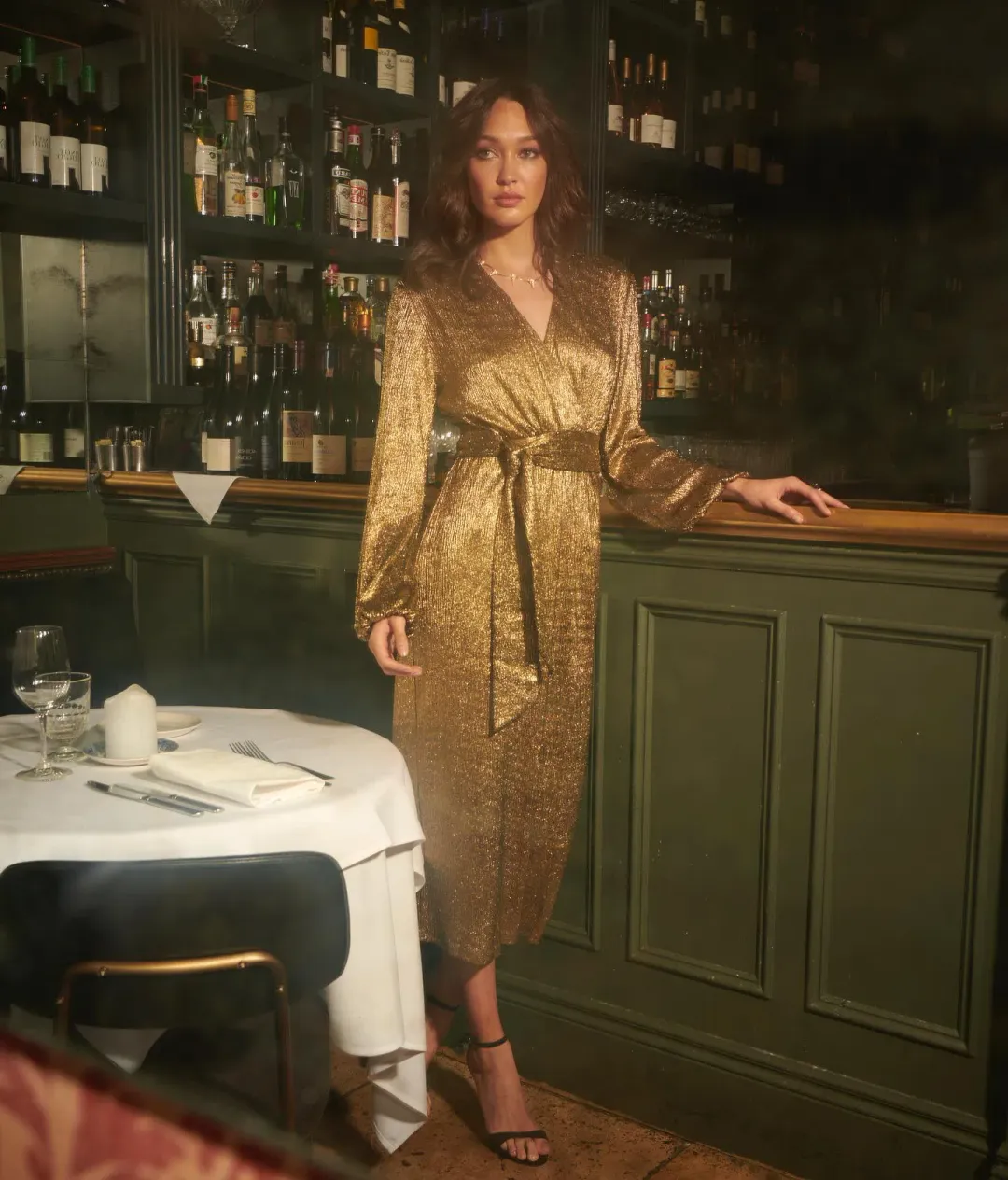 Elle Zeitoune Chase Midi Dress in Gold Size 12 for rent on The Volte - main image