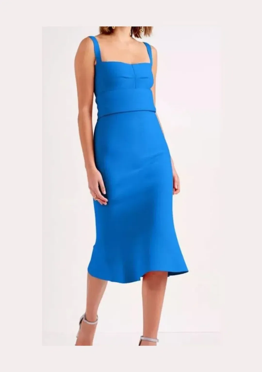 Scanlan Theodore Crepe Knit Bralette Midi Dress Blue Size M / Au 10 for rent on The Volte - main image