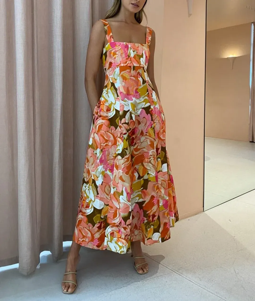 Acler Tate Midi Dress Pink Bouquet Size 12 for rent on The Volte - main image