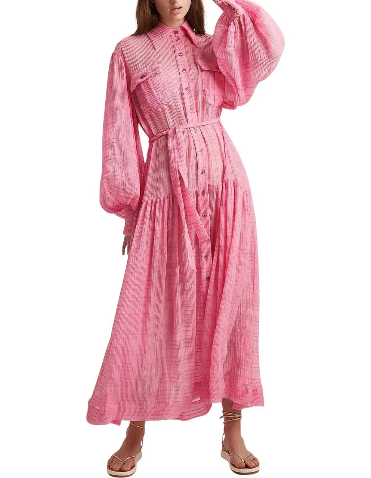 Alemais Antonella Silk Embroidered Shirt Maxi Dress Pink Size 10 AU - Image 7