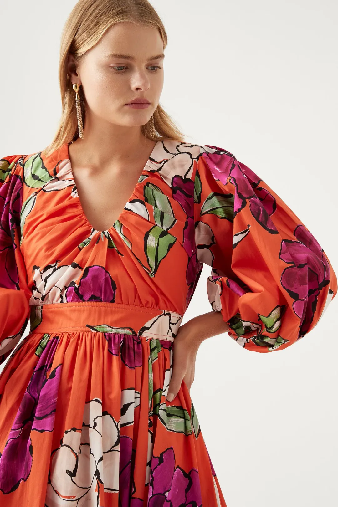 Aje Marlene Floral Midi Dress Vivid Camellia Size 14 / XL for rent on The Volte - main image