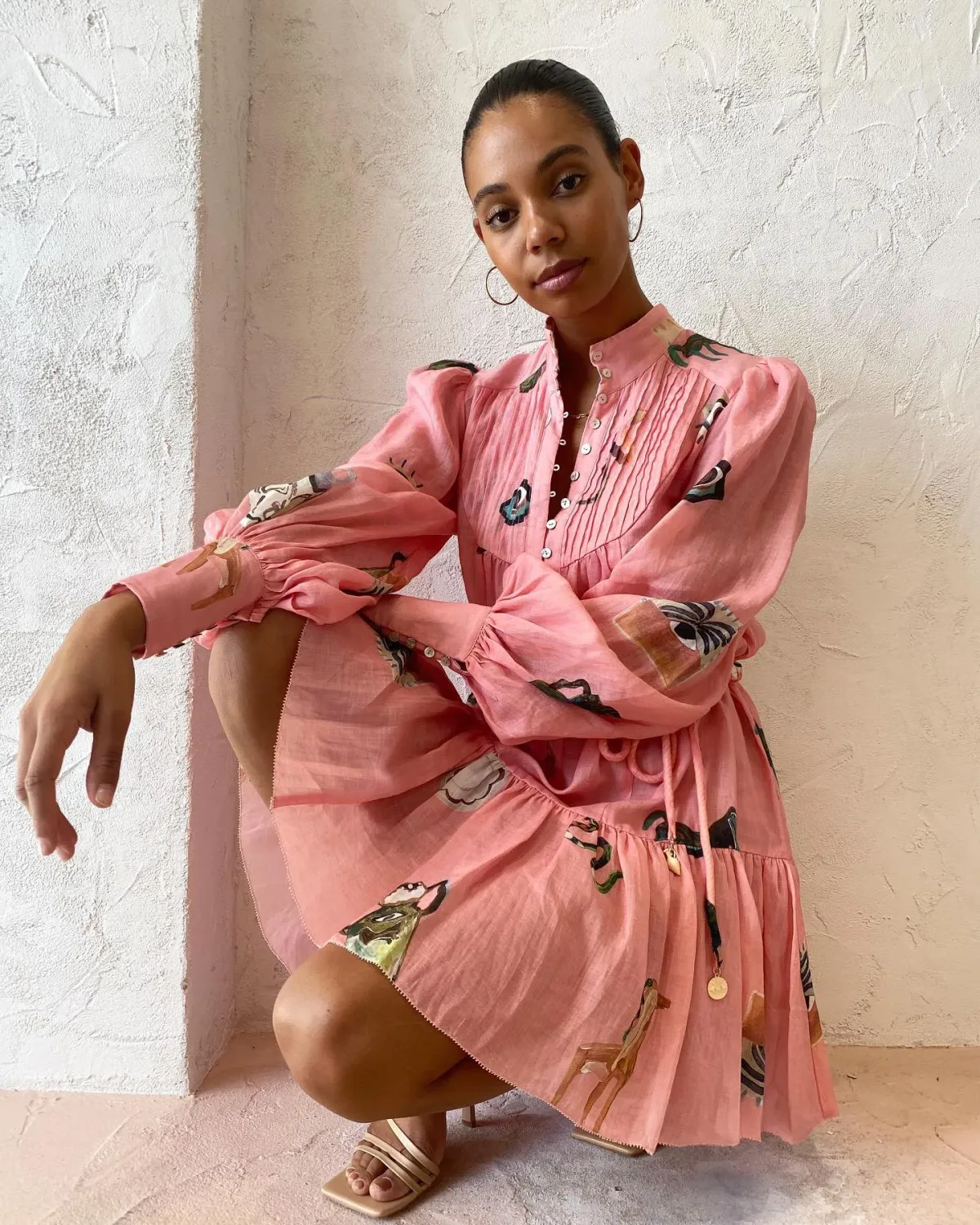 Alemais Cleo Smock Mini Dress Pink Size 8 AU - Image 9