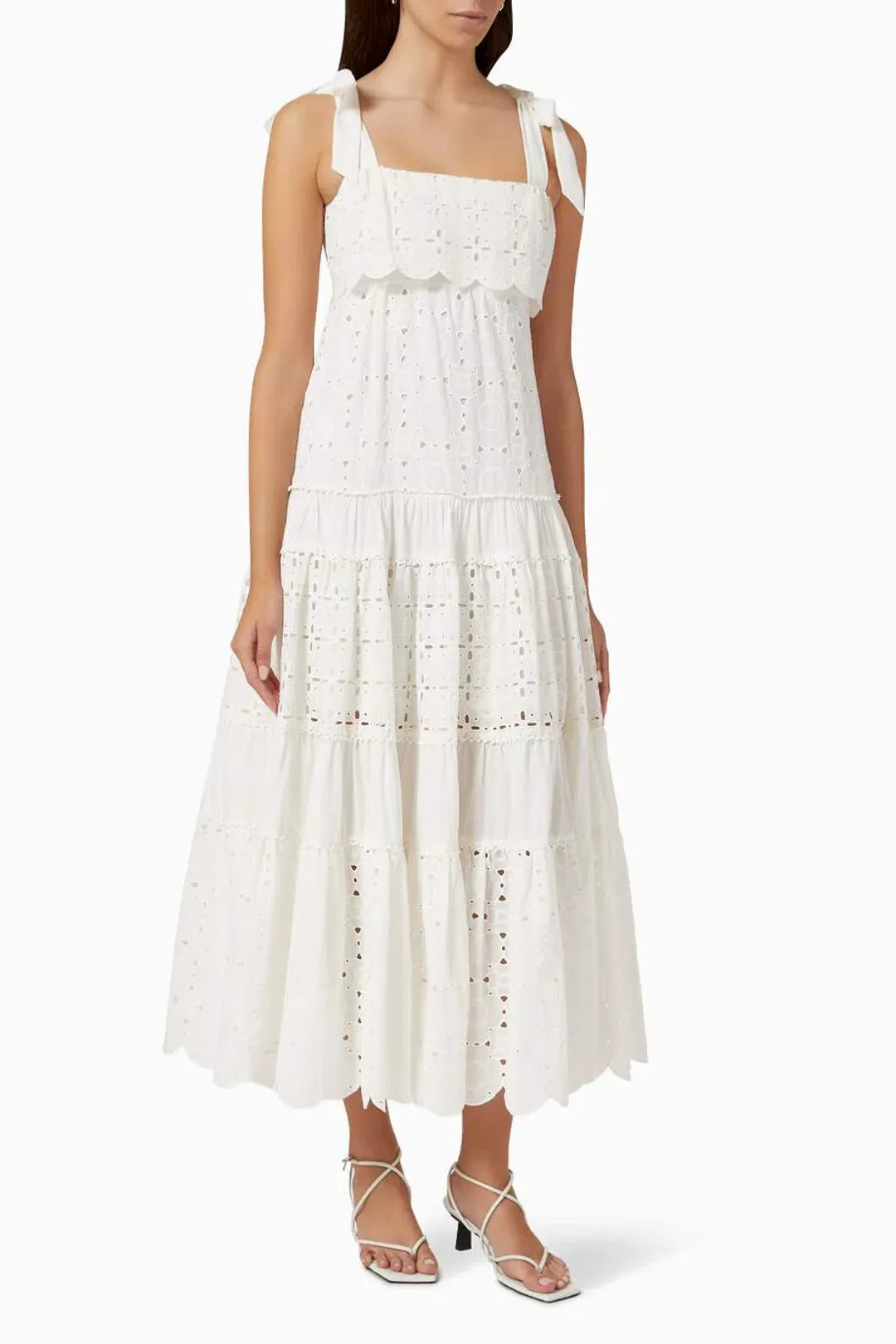 Alemais Evie Panelled Tie Midi Maxi Dress White Size 6 for rent on The Volte - main image