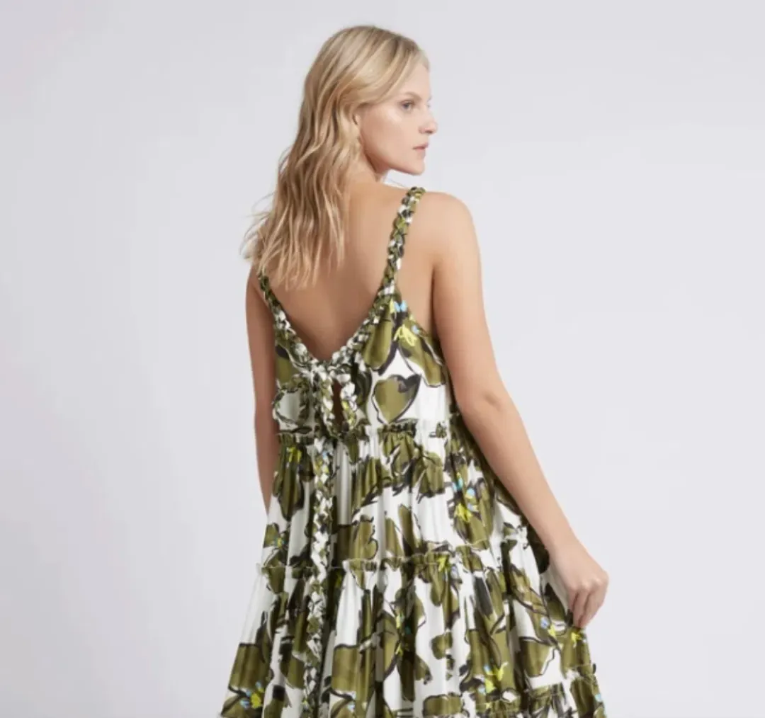 Aje Oasis Olive Leaf Strap Maxi Dress Print Size 10 for rent on The Volte - main image