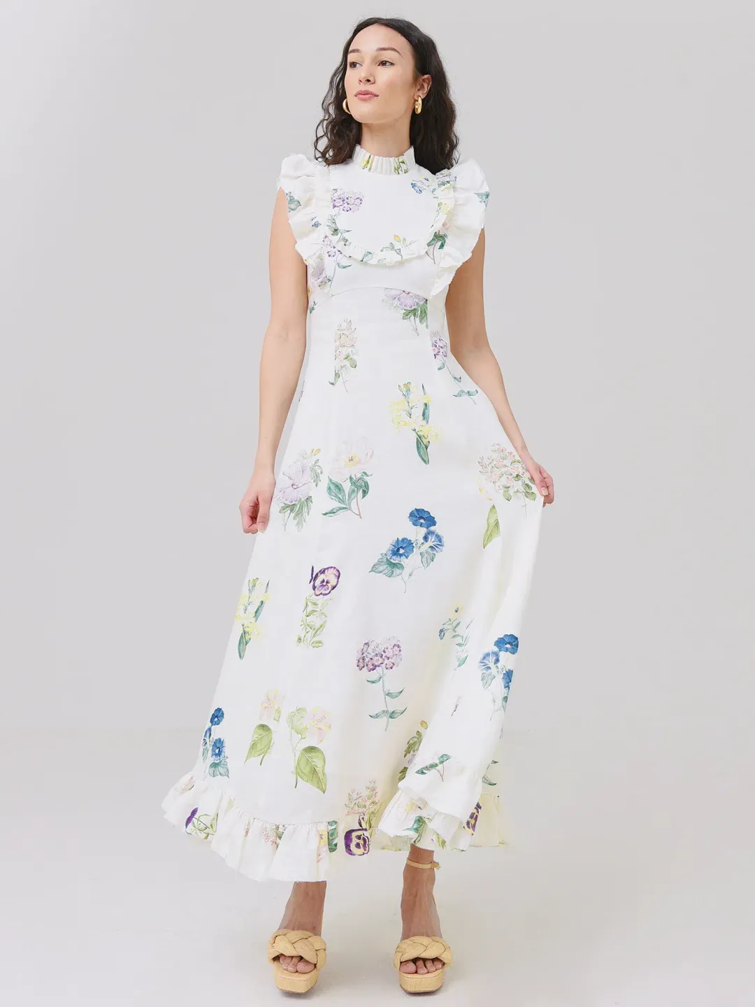 Alemais Jules Floral Midi Maxi Antique Dress White Size 10  for rent on The Volte - main image
