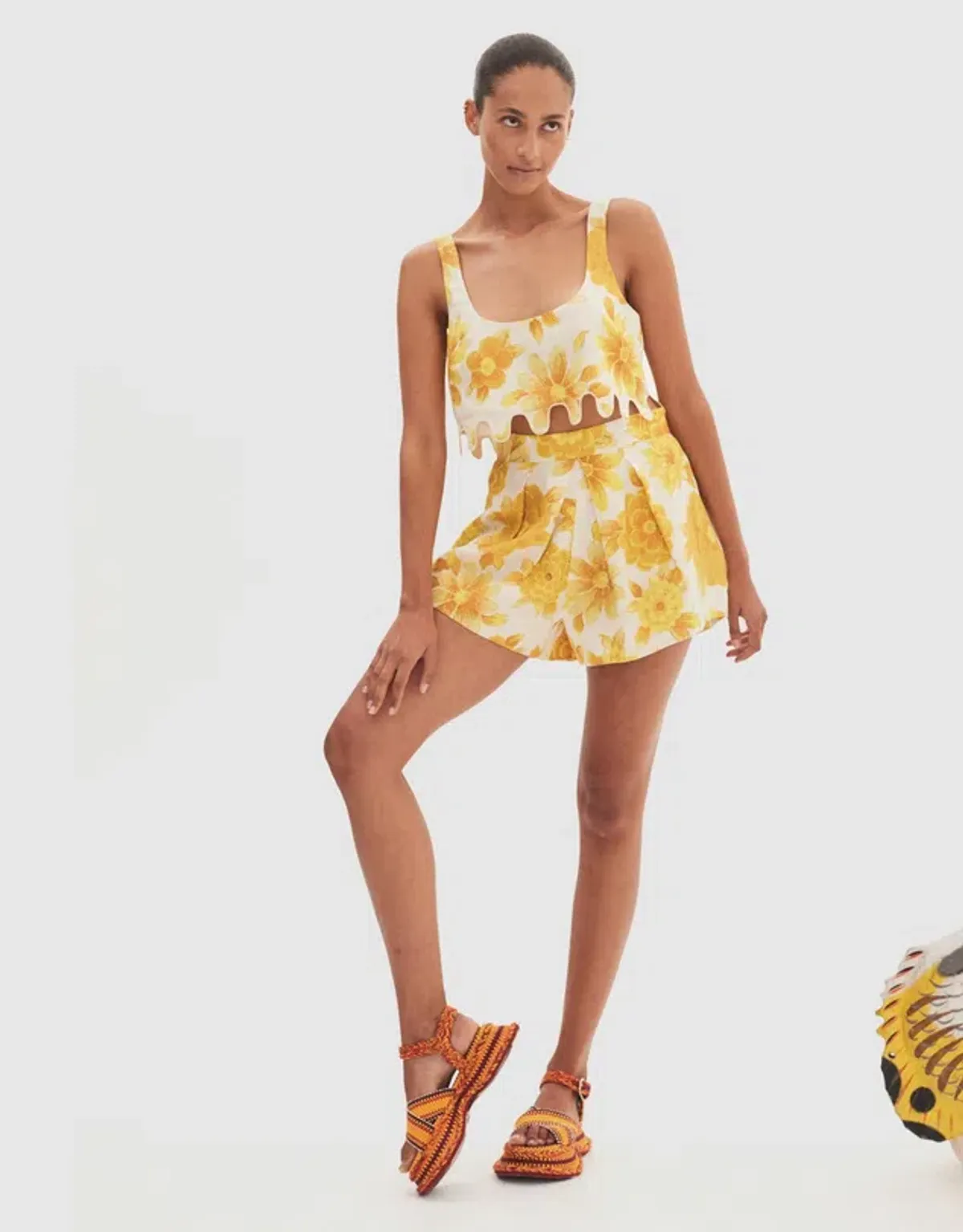 Alemais Sonny Sculpt Crop Top and Shorts Mini Set Floral Lemon Size 8 - Image 1