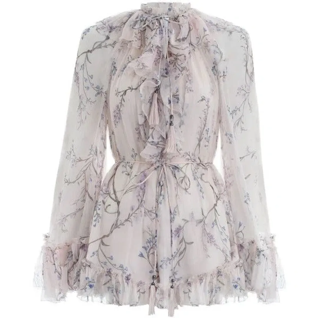 Zimmermann Paradiso Floating Floral Playsuit Pale Pink Size 0 / AU 8 for rent on The Volte - main image