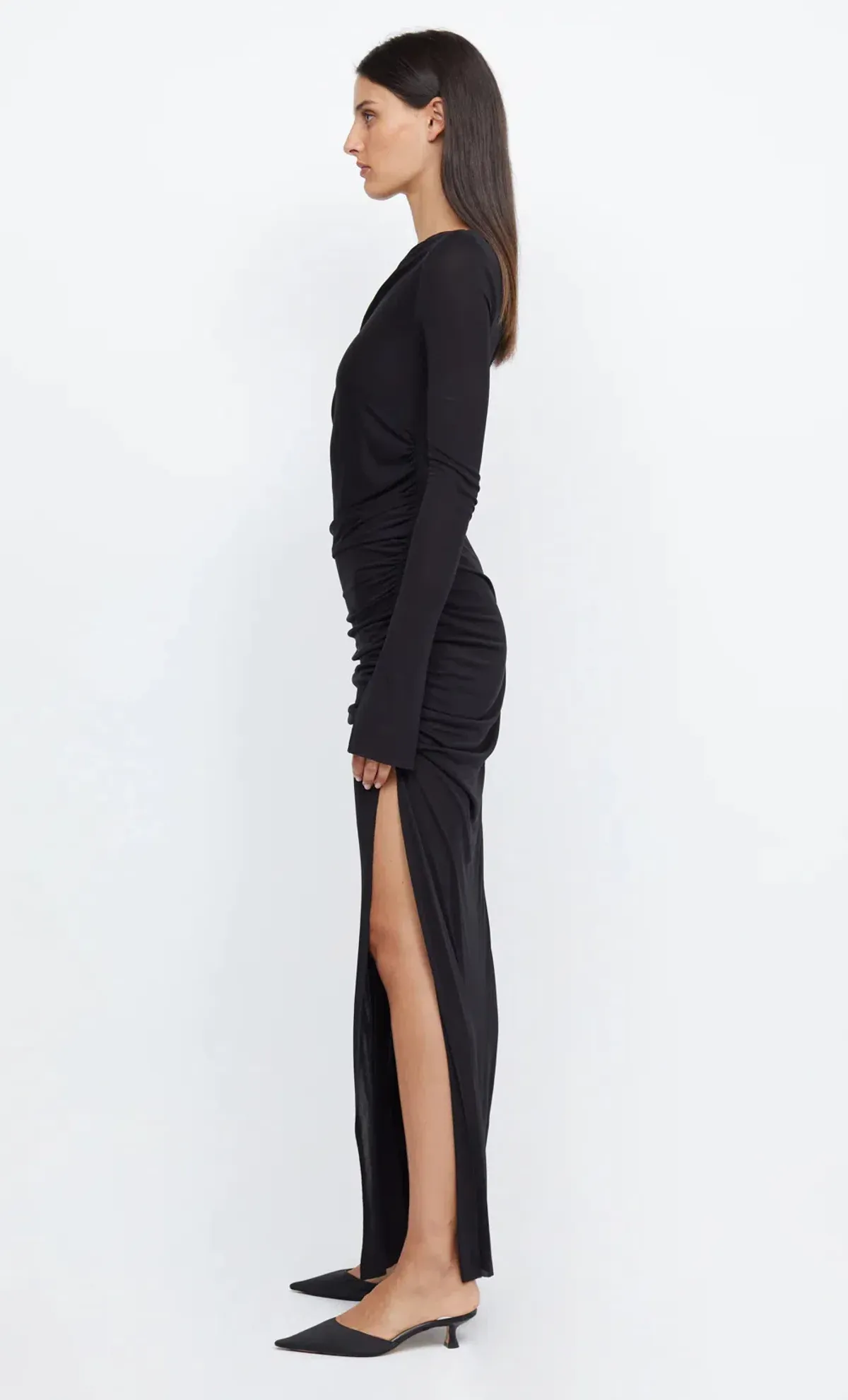 Bec & Bridge Monette Asym Asymmetrical Long Sleeve Maxi Dress In Black Size AU 10 - Image 3