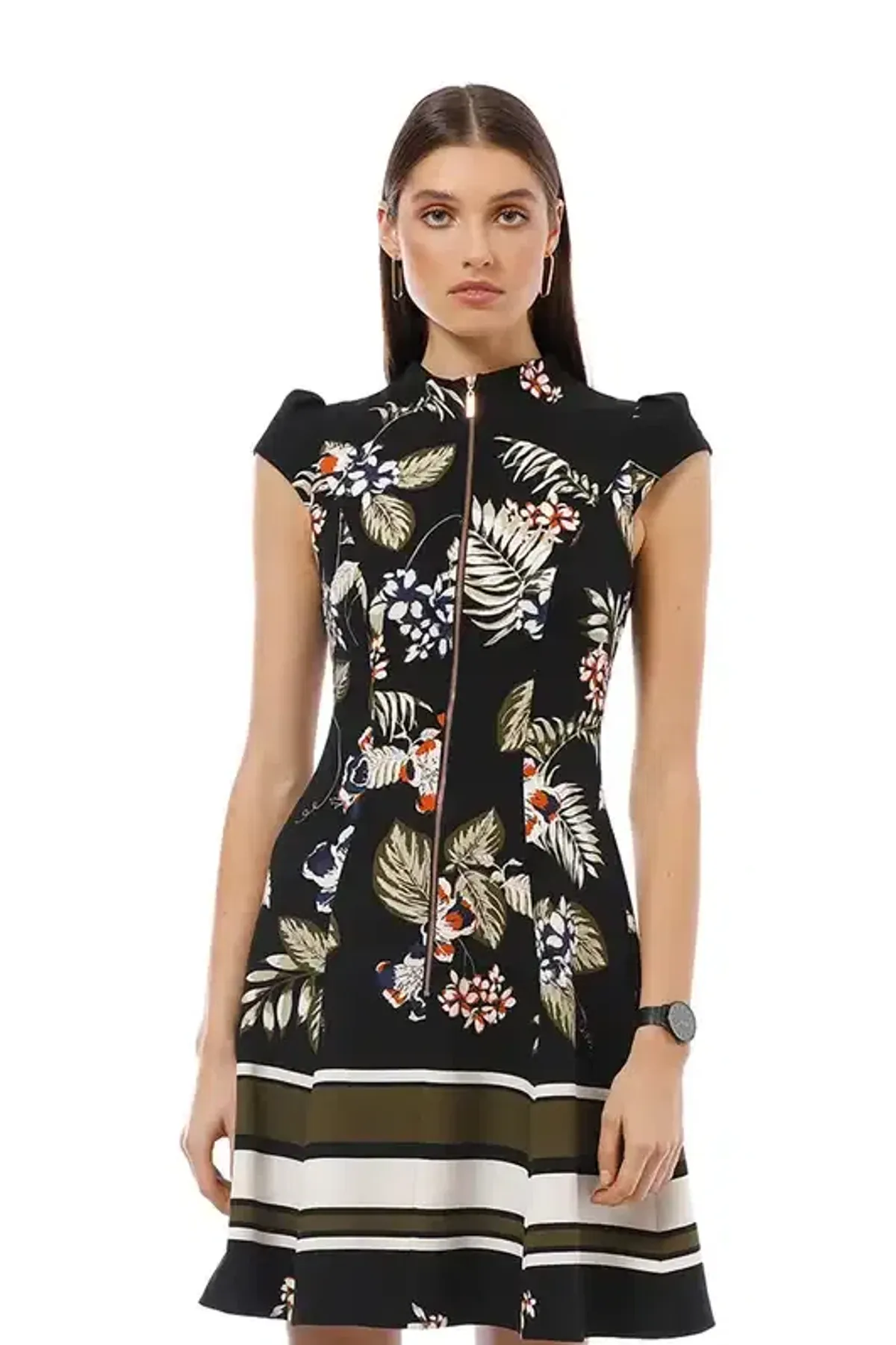 Cue Palm Leaf Zip Front Dress Black Size AU 10 - Image 2