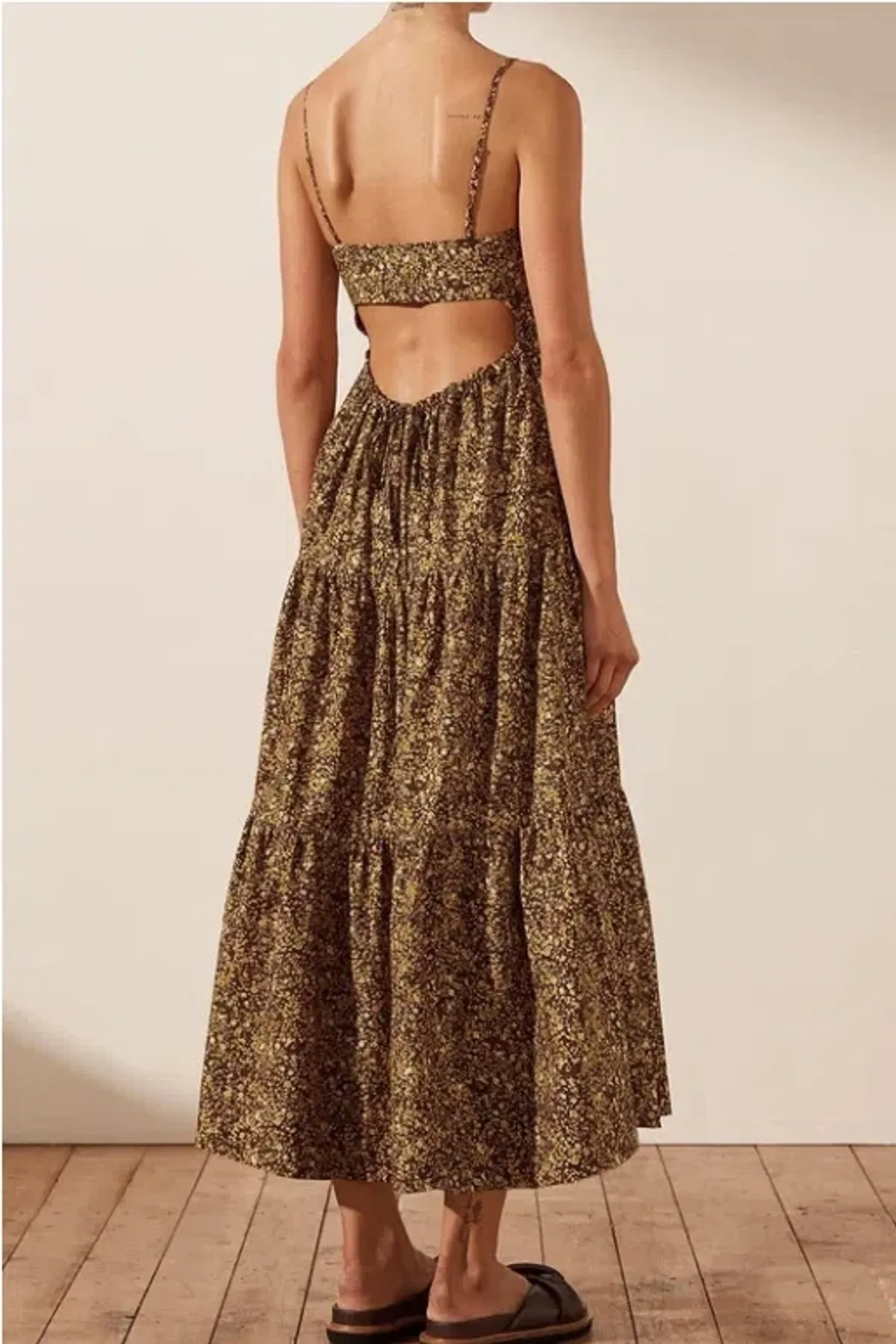 Shona Joy Lilou Lace Up Backless Midi Dress Mimosa Size AU 14 - Image 3