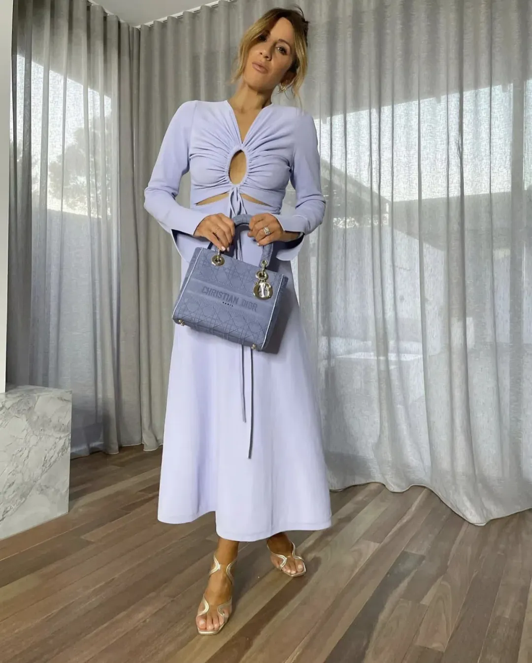 Scanlan Theodore Crepe Knit Keyhole Dress Lilac Size AU 8 for rent on The Volte - main image