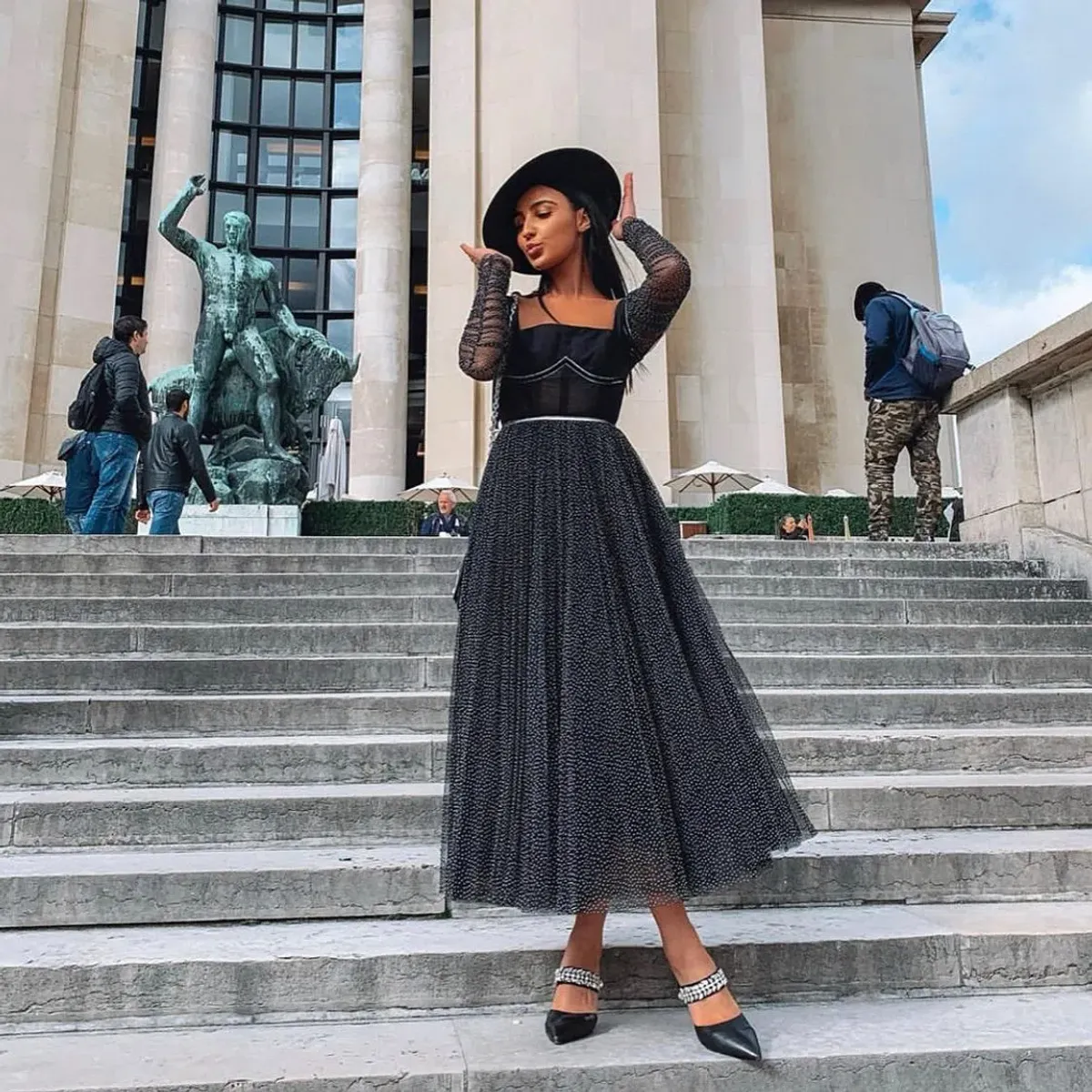 Rachel Gilbert Orlando Gown Black Print Size 8 - Image 3