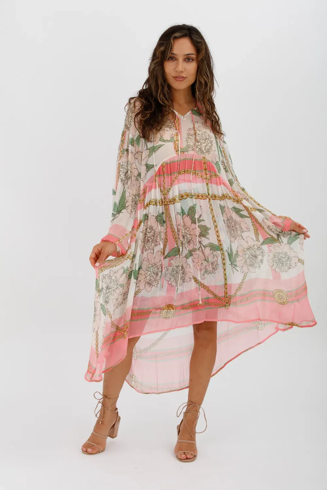 Trelise Cooper Turning Point Dress Pink Floral Print Midi Dress Size M/Au 12 for rent on The Volte - main image