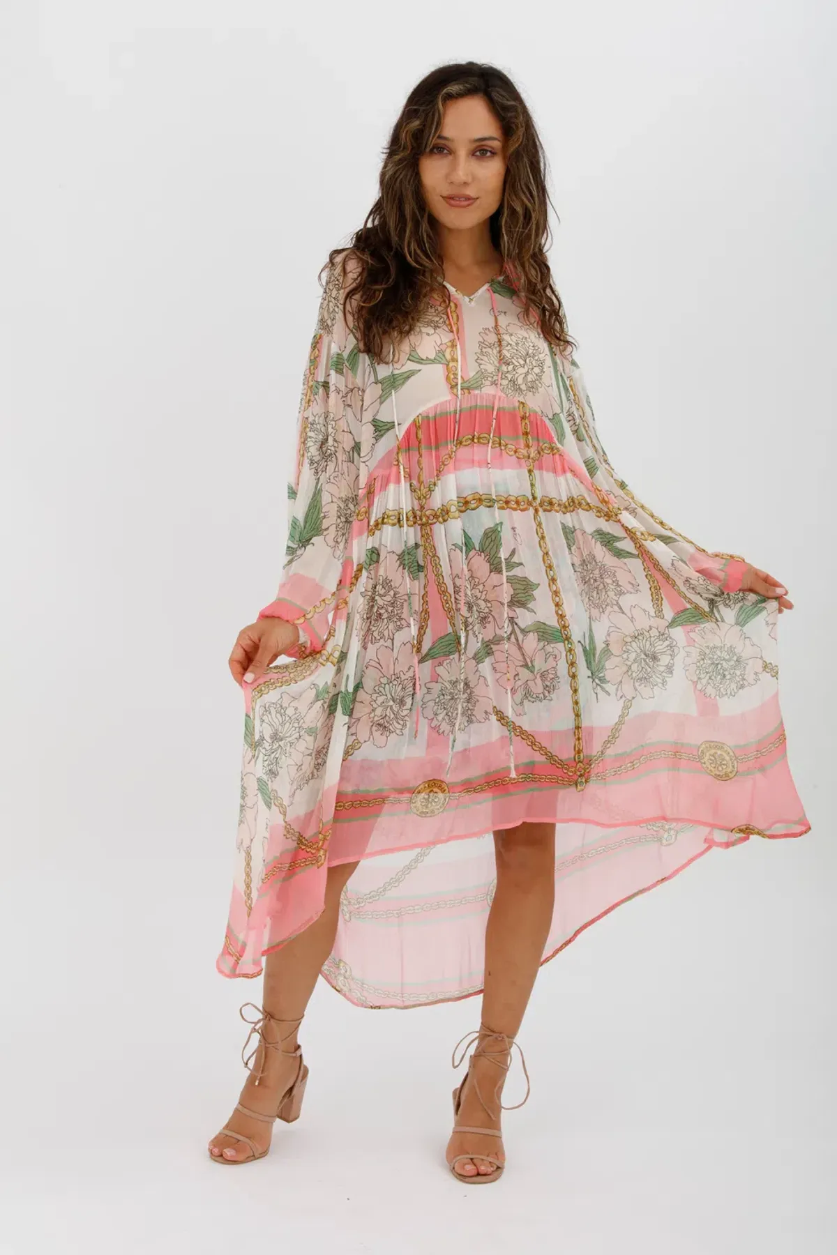 Trelise Cooper Turning Point Dress Pink Floral Print Midi Dress Size M/Au 12 - Image 3