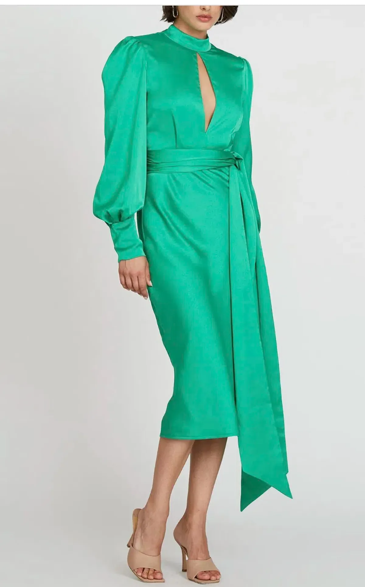 By Johnny Camellia Slice Midi Dress Green Size 10 - Image 2