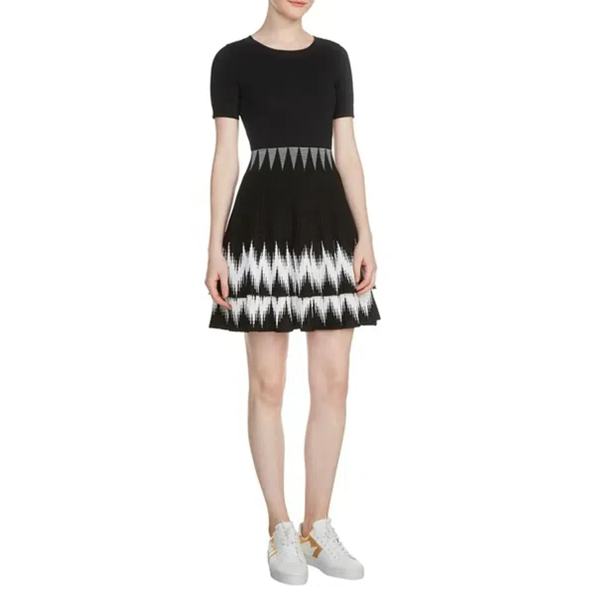 Maje Ralia Knit Ruffle Skater Dress Black/White Size 1 / Au 8 - Image 1