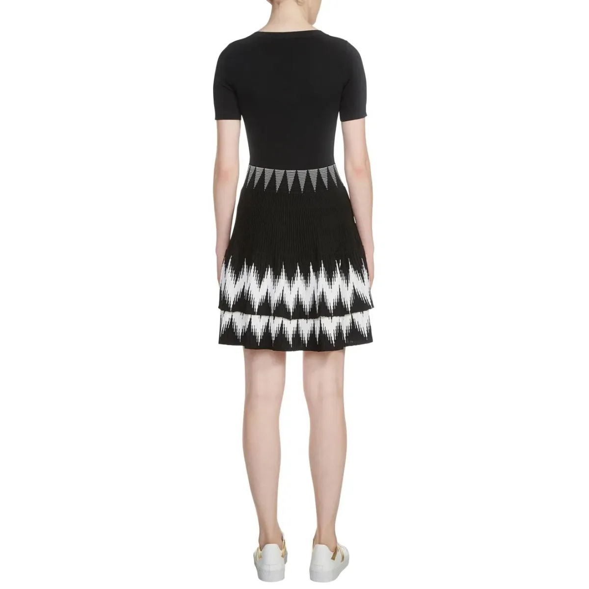 Maje Ralia Knit Ruffle Skater Dress Black/White Size 1 / Au 8 - Image 2