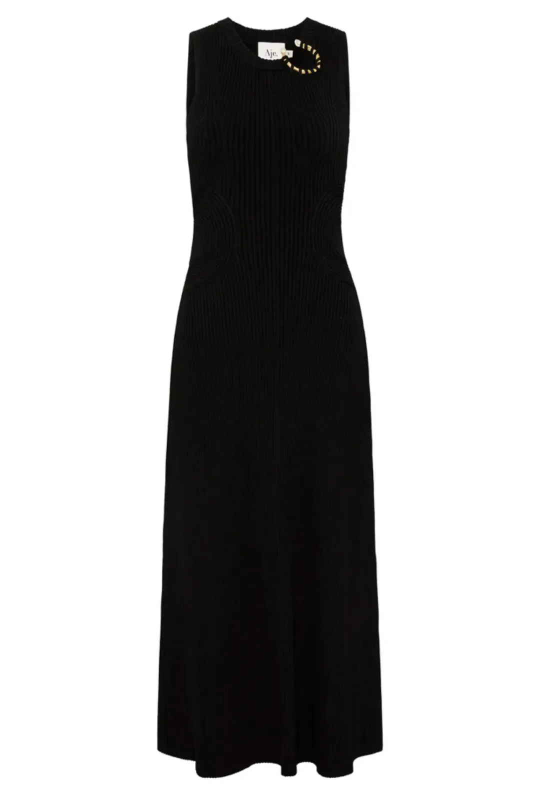 Aje Crescent Knit Midi Dress Black Size 10 / M for rent on The Volte - main image