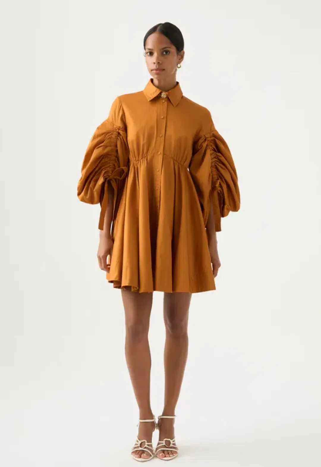 Aje Utopia Drawstring Mini Dress Chestnut Brown Size 8 / S for rent on The Volte - main image