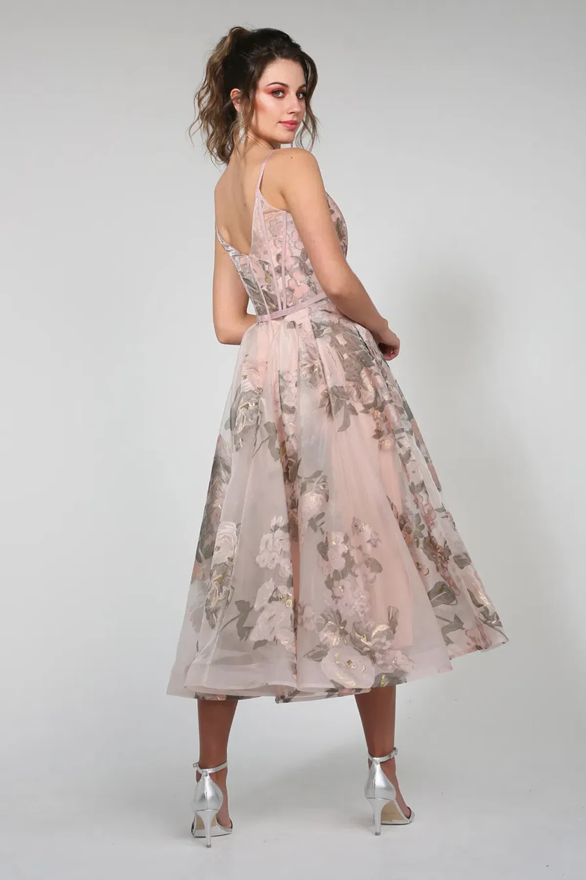 Tina Holly Pastel Floral Dress With Spaghetti Straps With A Line Skirt Floral Size AU 6 - Image 2