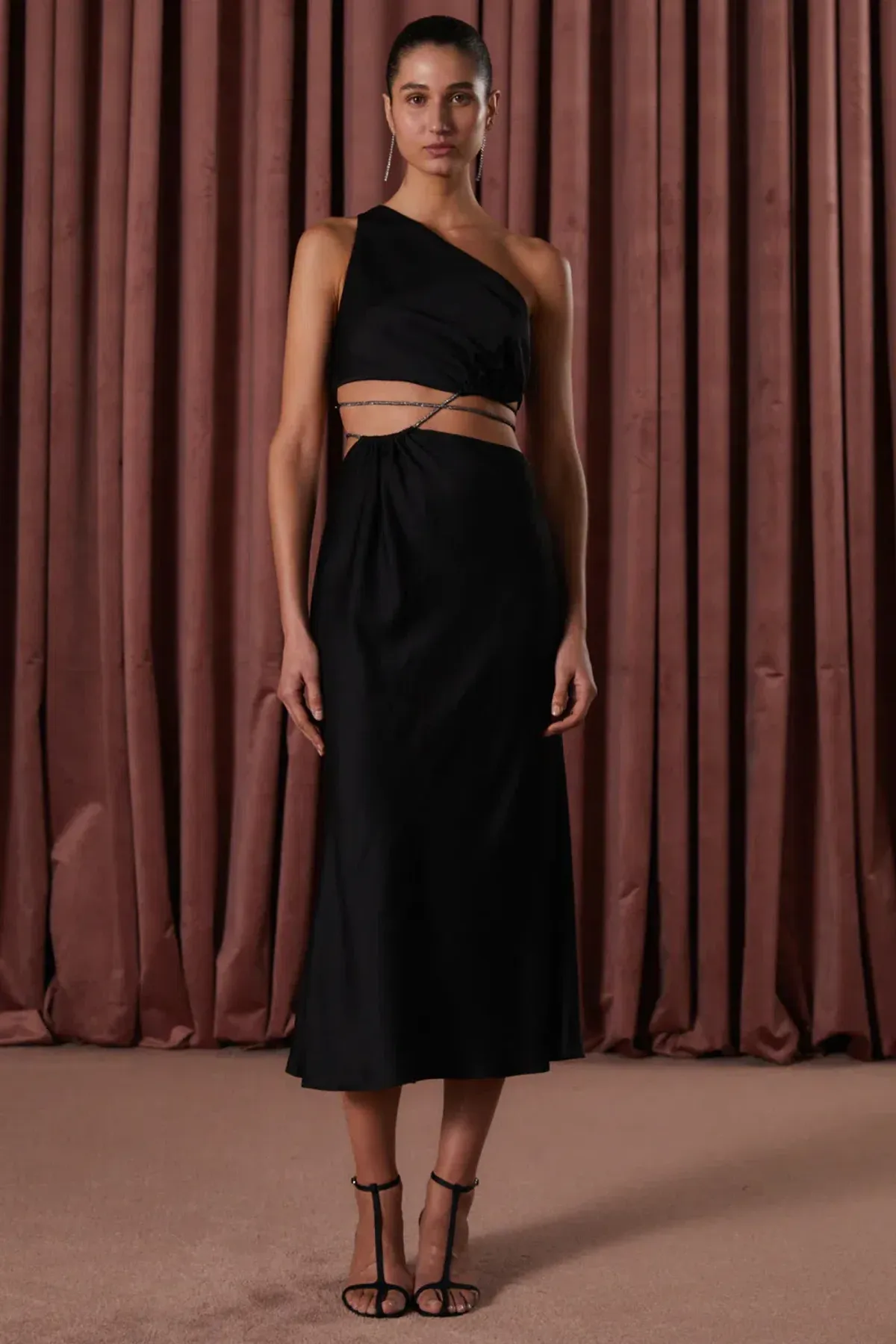 Misha Dimitra Satin Midi Dress Black Size AU 6 - Image 1