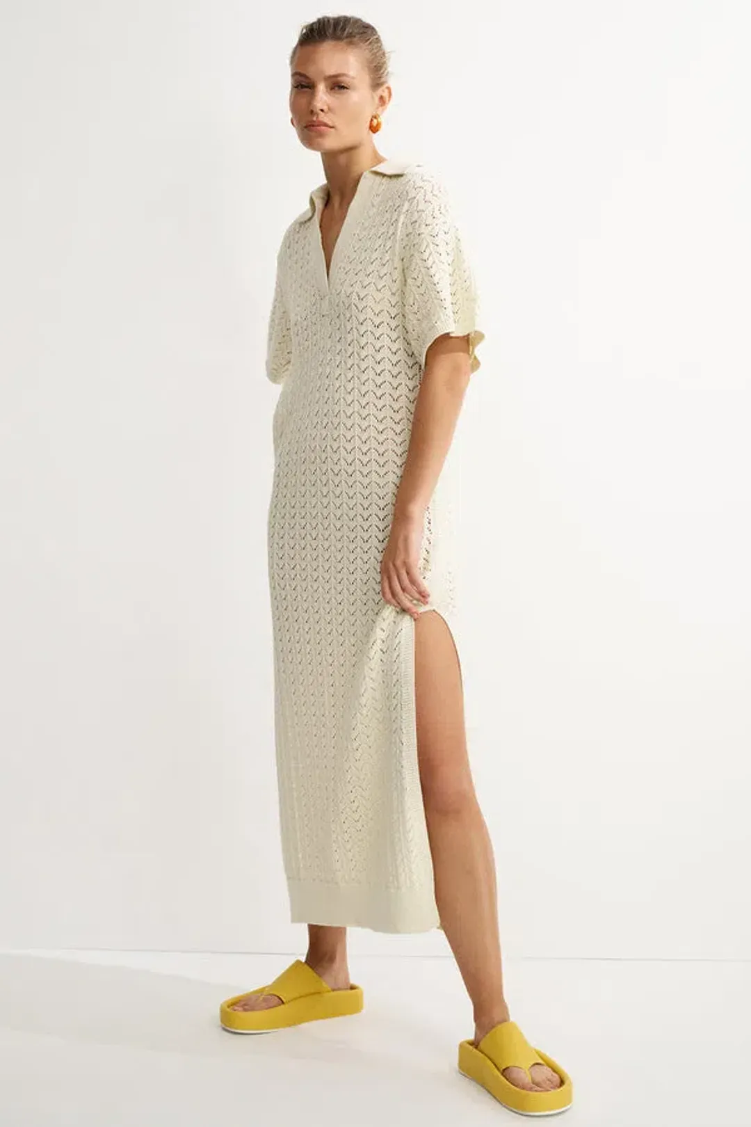 Shona Joy Mikala Crochet Polo Midi Dress Coconut Size M / AU 10 for rent on The Volte - main image