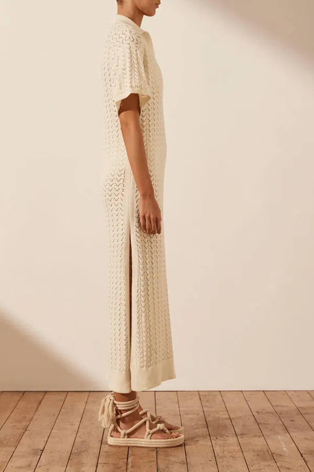 Shona Joy Mikala Crochet Polo Midi Dress Coconut Size M / AU 10 for rent on The Volte - main image