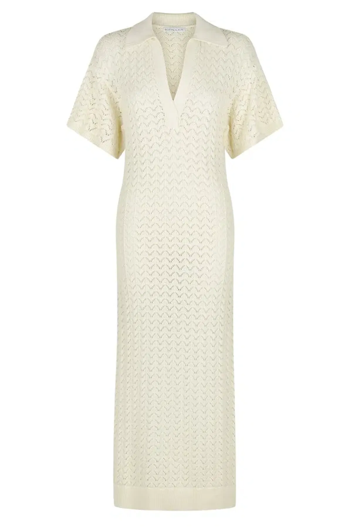 Shona Joy Mikala Crochet Polo Midi Dress Coconut Size M / AU 10  - Image 6