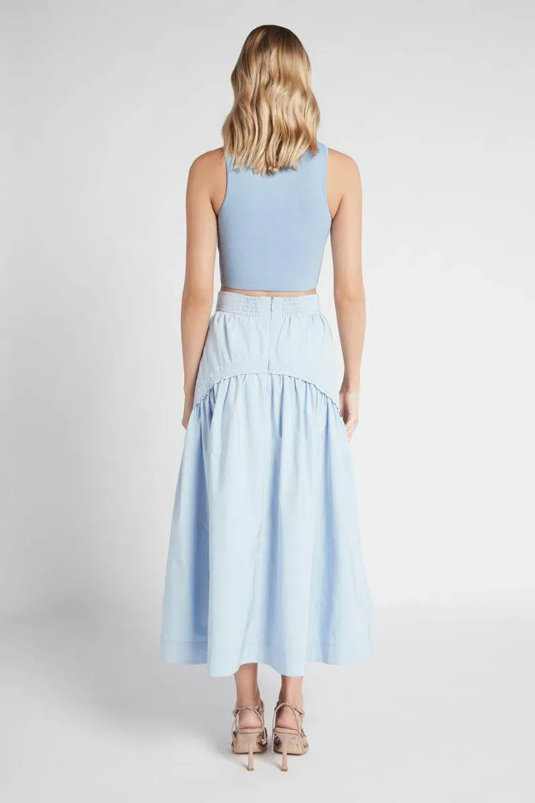 Aje Cosmos Drawstring Midi Skirt Blue Size AU 6 for rent on The Volte - main image