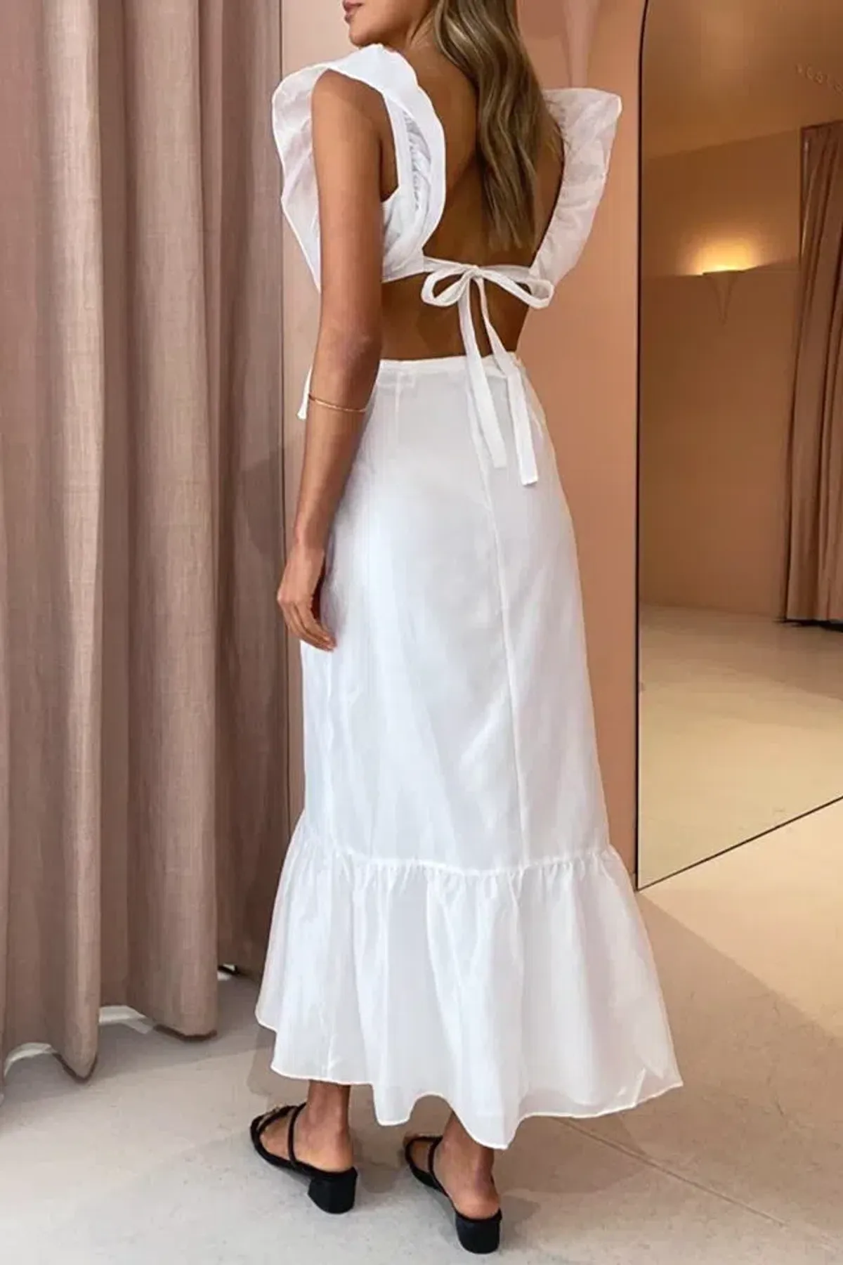 Sir The Label Franc Frill Midi Dress In White Size 6 - Image 2