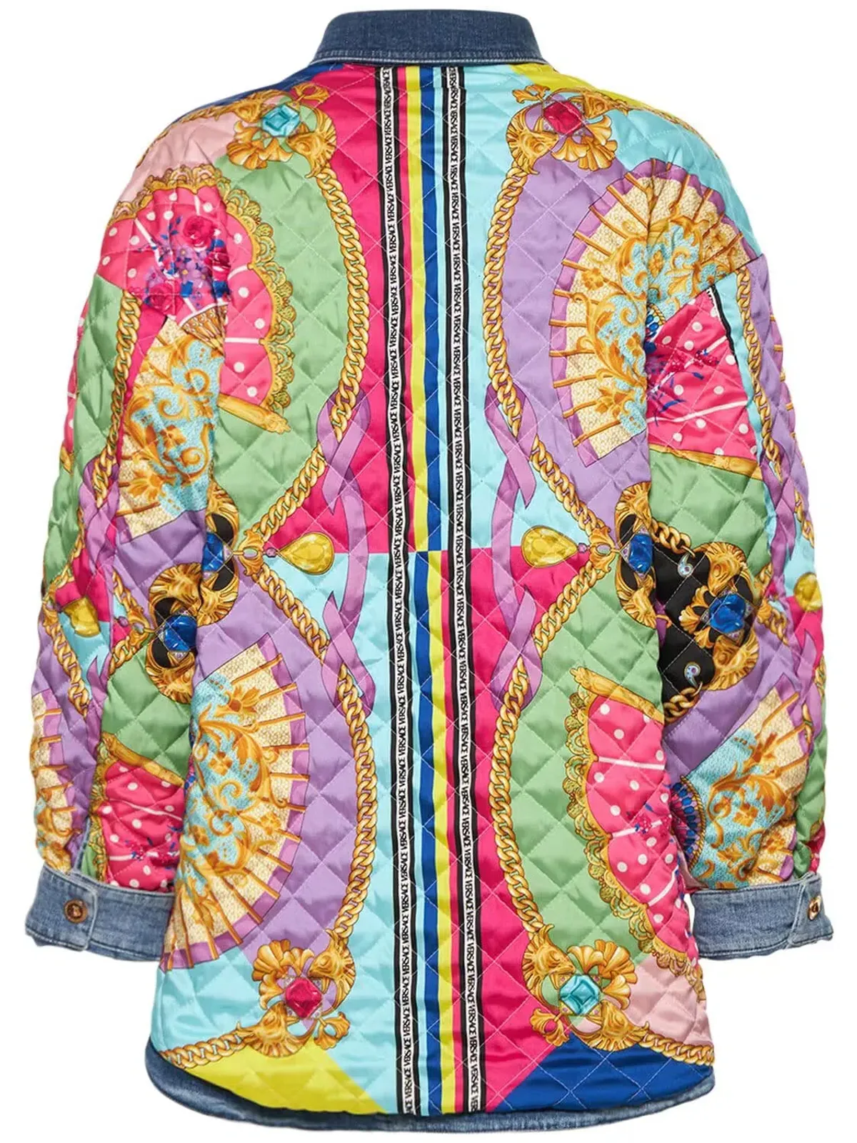 Versace Oversized Patchwork Cotton Denim Shirt Size 8 - Image 4