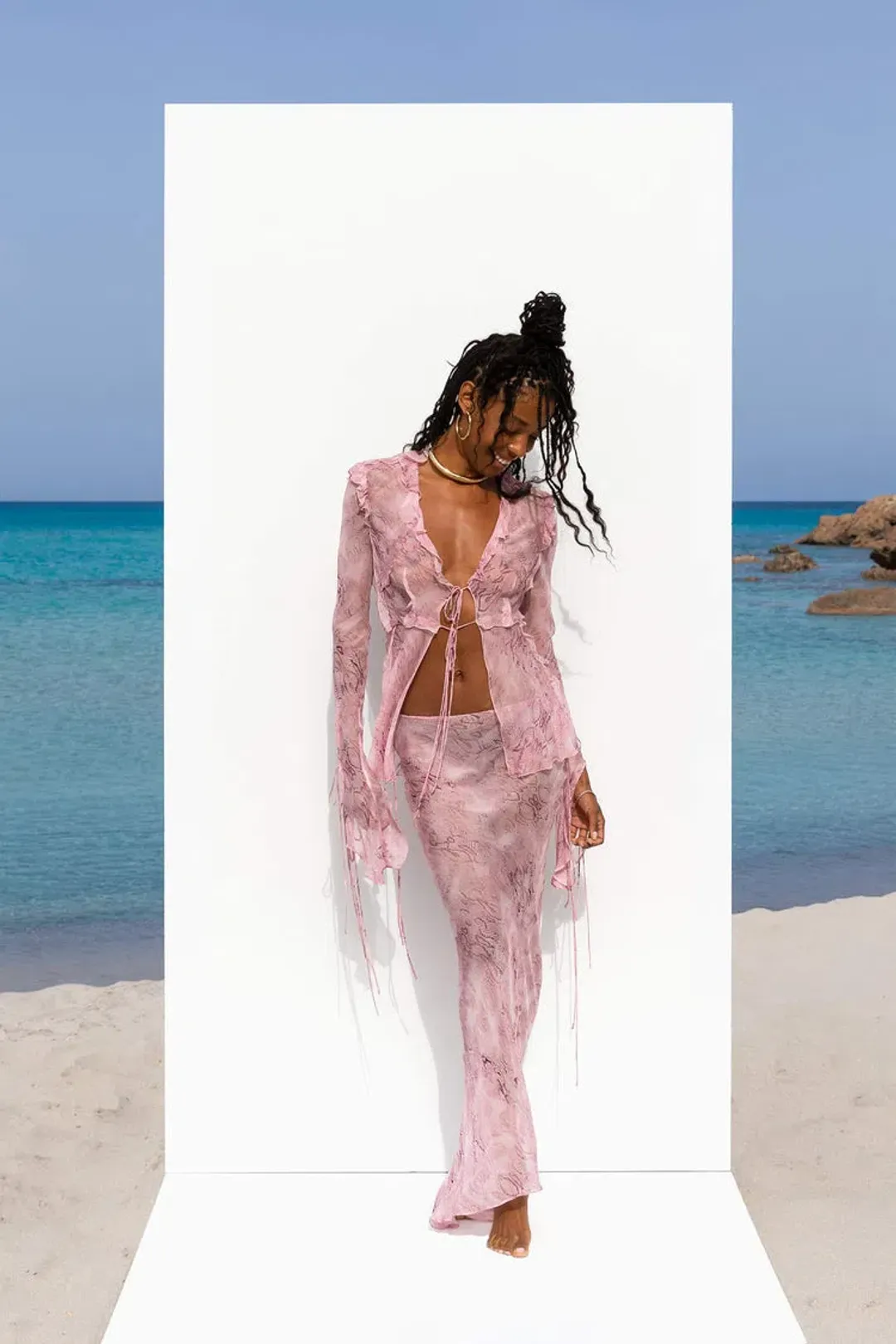 Rat & Boa Cobra Blouse and Skirt Set Pink Size XS/AU 6  for rent on The Volte - main image