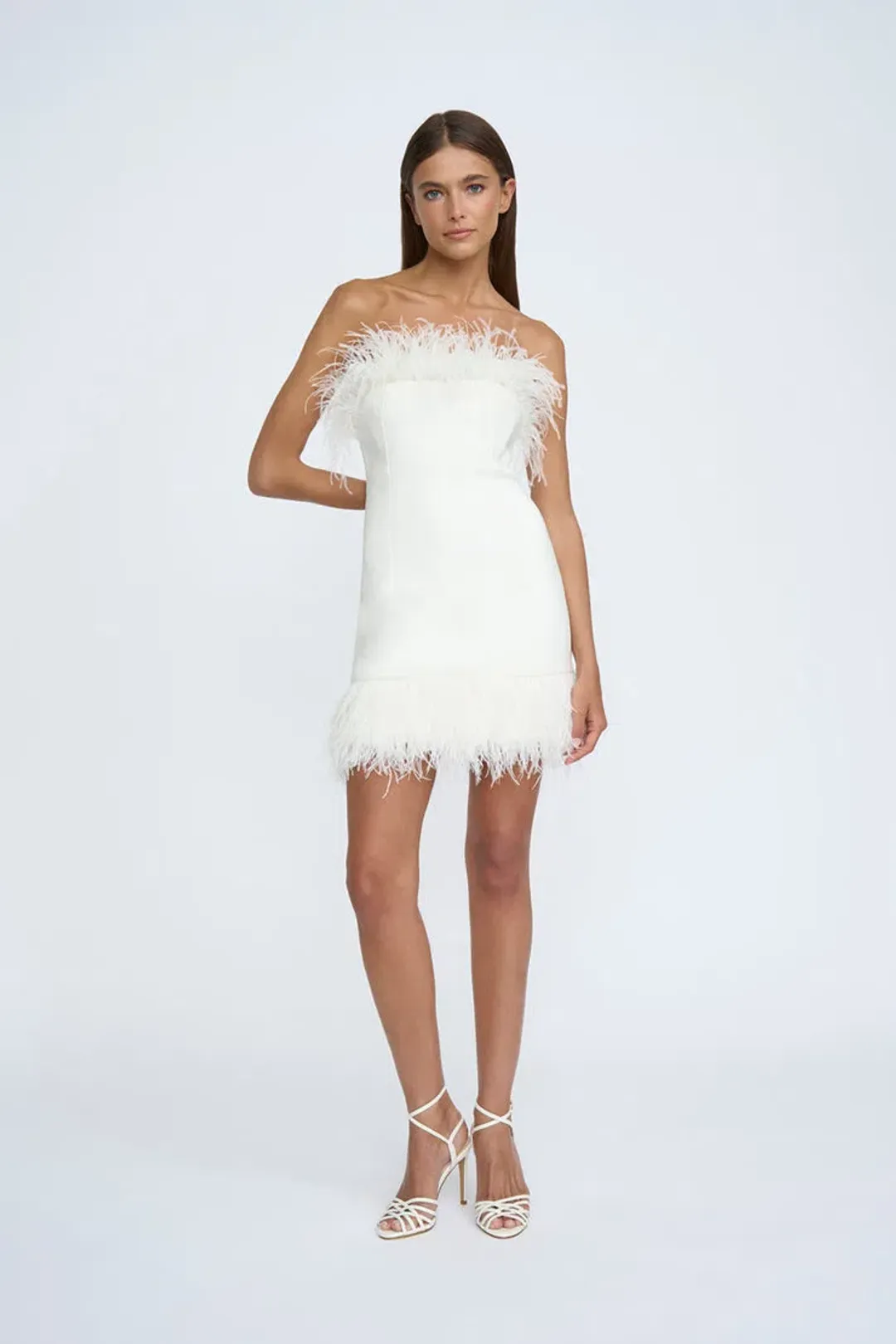 By Johnny Feather Mini Dress White Size 6 for rent on The Volte - main image