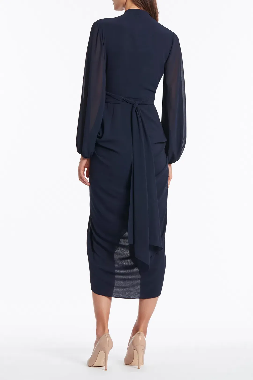 Carla Zampatti Georgette V-Neck Waterfall Dress Navy Size 14 for rent on The Volte - main image