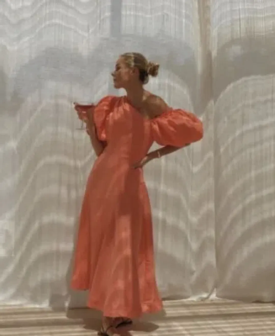 Aje Maia Off Shoulder Midi Dress Coral Size 8 for rent on The Volte - main image