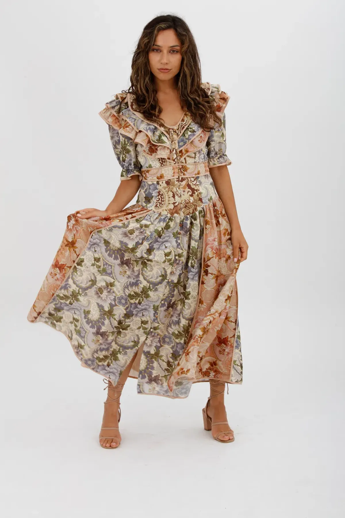 Alèmais Phillipa Ruffle Neck Midi Dress Floral Size 8 - Image 9