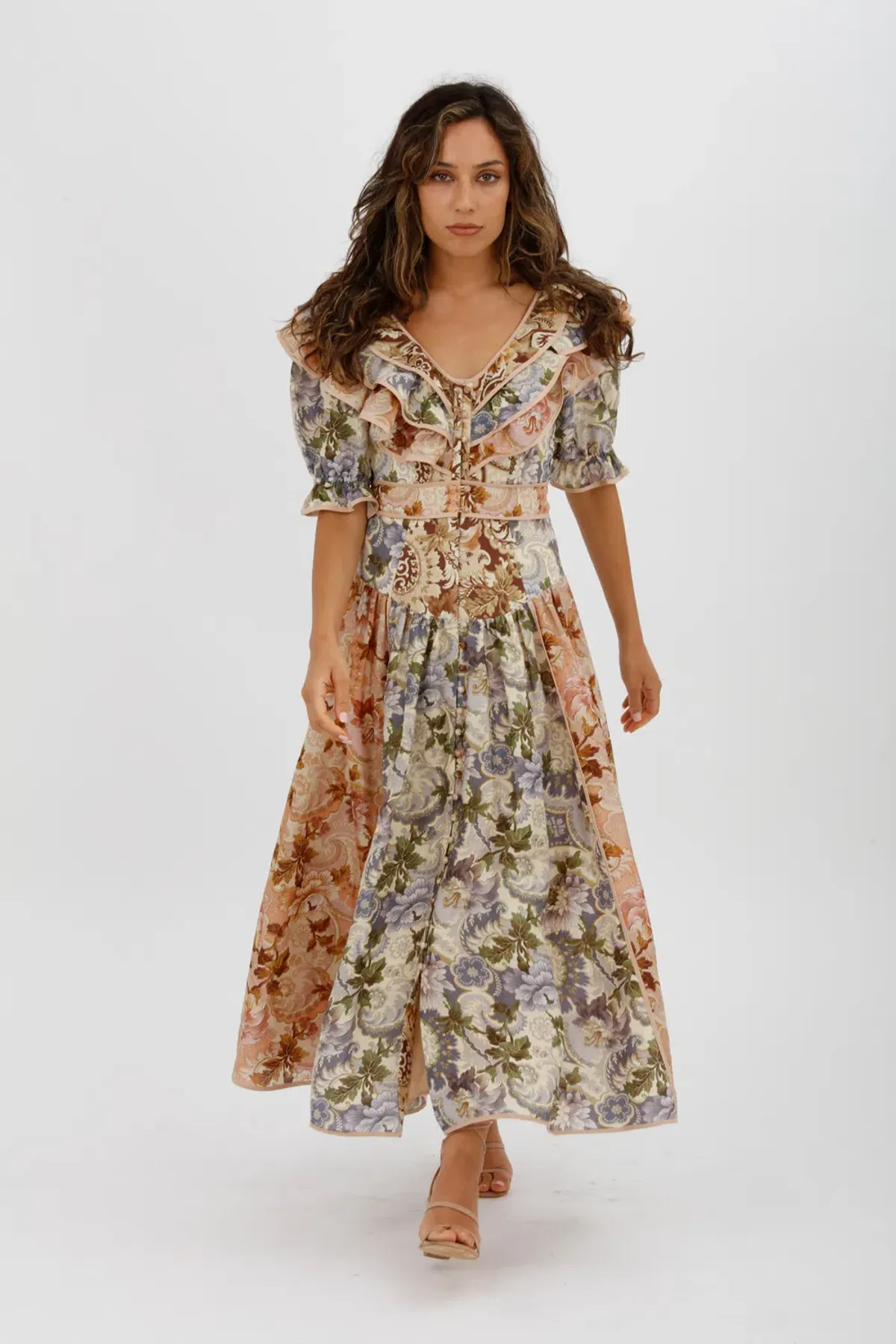 Alèmais Phillipa Ruffle Neck Midi Dress Floral Size 8 - Image 1