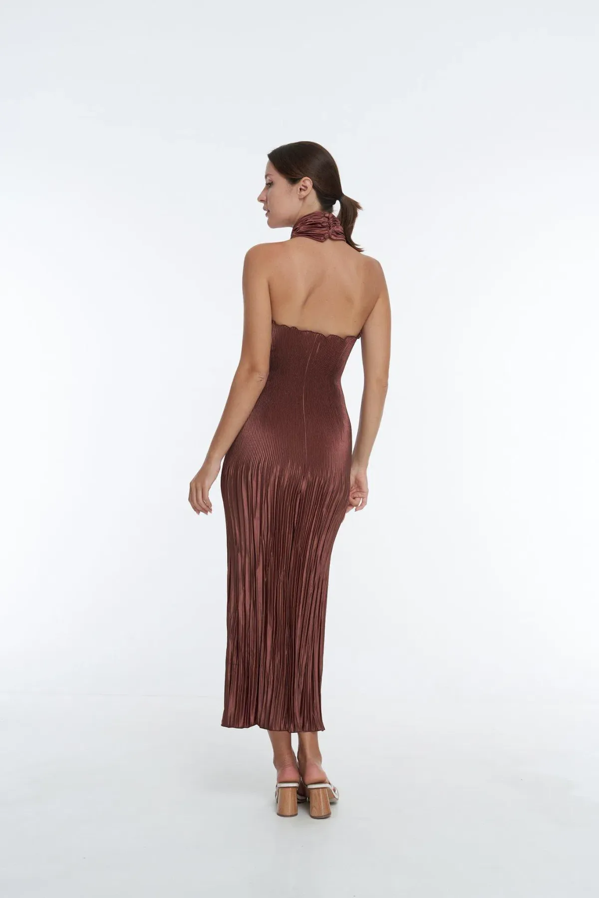 L'Idee Soirée Pleated Halter Gown Brown Size 12 - Image 1