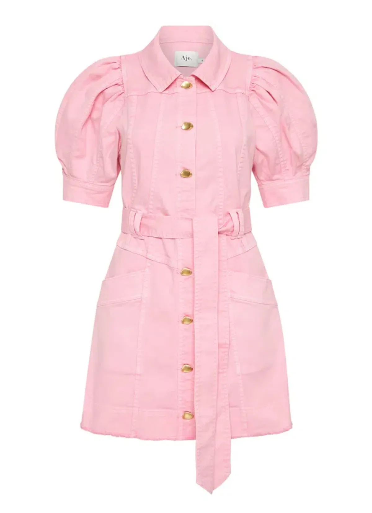 Aje Flora Denim Puff Sleeve Mini Dress Pink Size AU 8 - Image 5